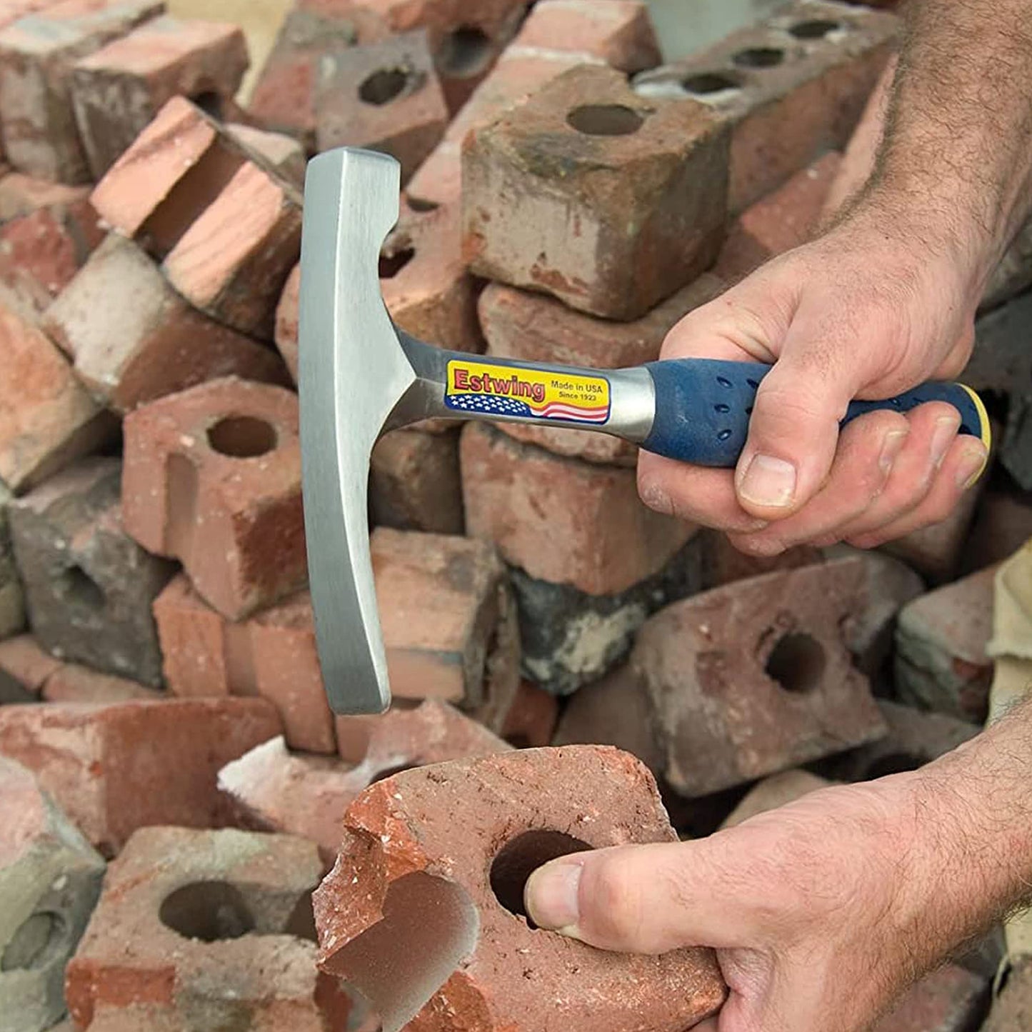 ESTWING Bricklayer's/Mason's Hammer - 16 oz USA Made Masonry Tool with Forged Steel Construction & Shock Reduction Grip - E3-16BLC