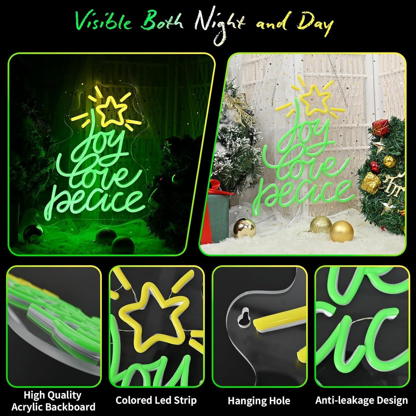 Skiennix Christmas Tree Neon Sign - USB Powered LED Wall Decor for Peace, Love & Joy | Holiday Gift