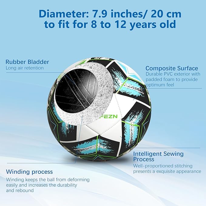 Youth Soccer Ball Size 4, Kids Outdoor Play Game Training Practice Soccer Ball for Teen Boy Girl Indoor Outdoor with 1 Pump 1 Net Bag and 1 Gift Box