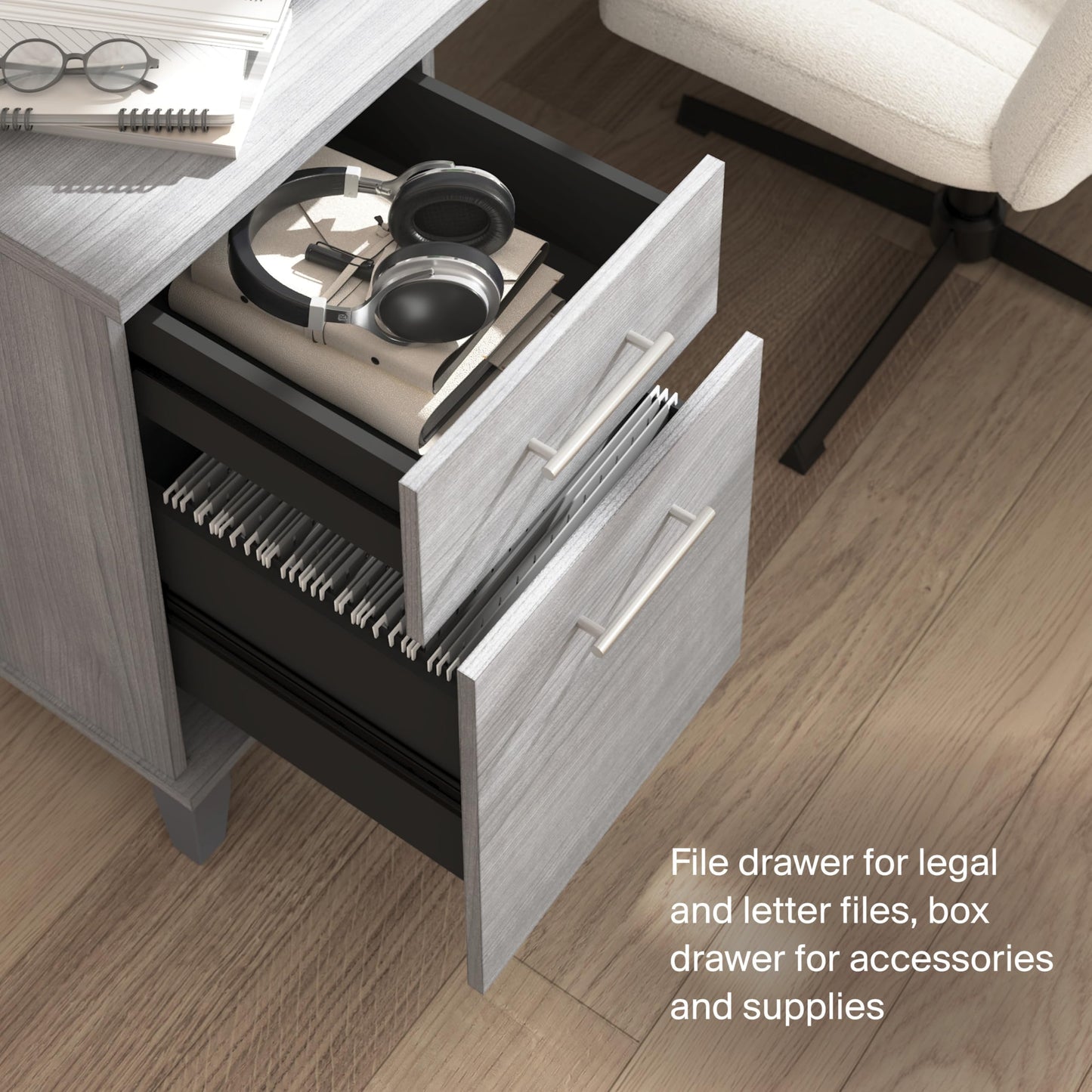Bush Home 72-Inch L-Shaped Desk with Storage, Corner Computer Office Desk with File and Box Drawers, Home Office Workstation with Storage Cabinet, Somerset Collection, Platinum Gray