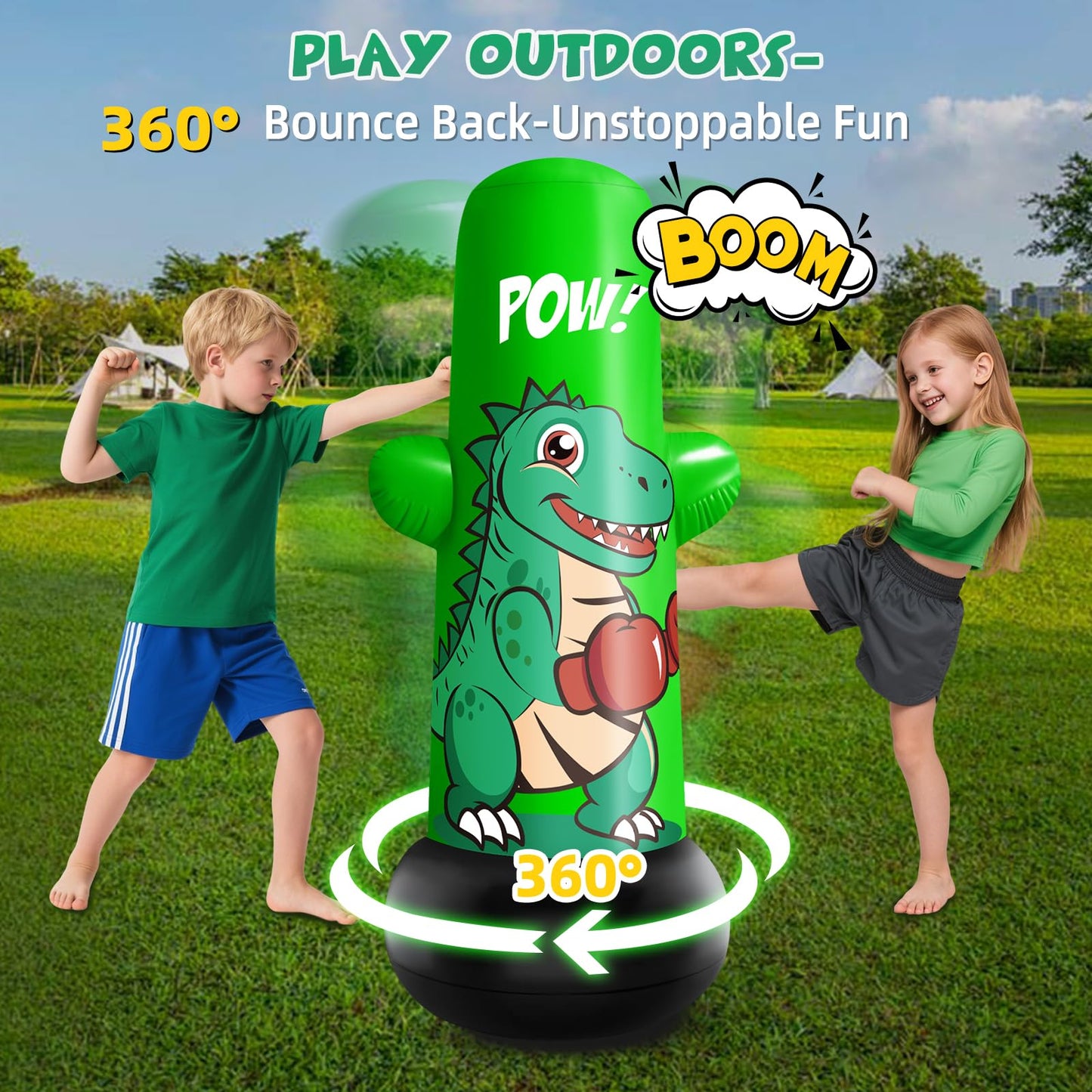 Inflatable Dino Punching Bag for Kids, 47” Tall Bop Bag Punching Toy, Inflatable Dinosaur Toy with Bounce- Back Action for Ages 3-8, Great for Boys and Girls
