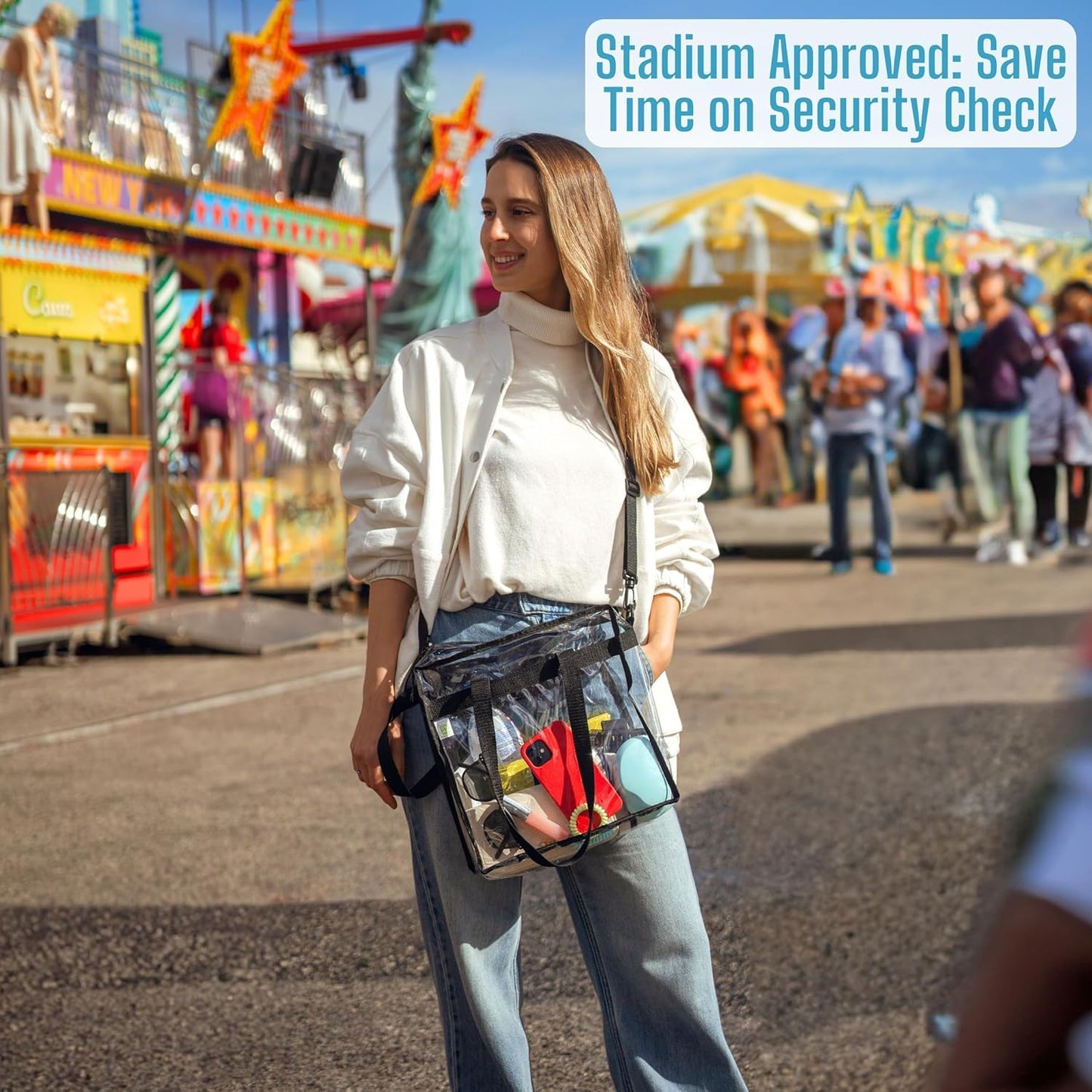 VENO Clear Tote Bag - Stadium Approved, Large 12x6x12 Transparent Crossbody for Beach & Events