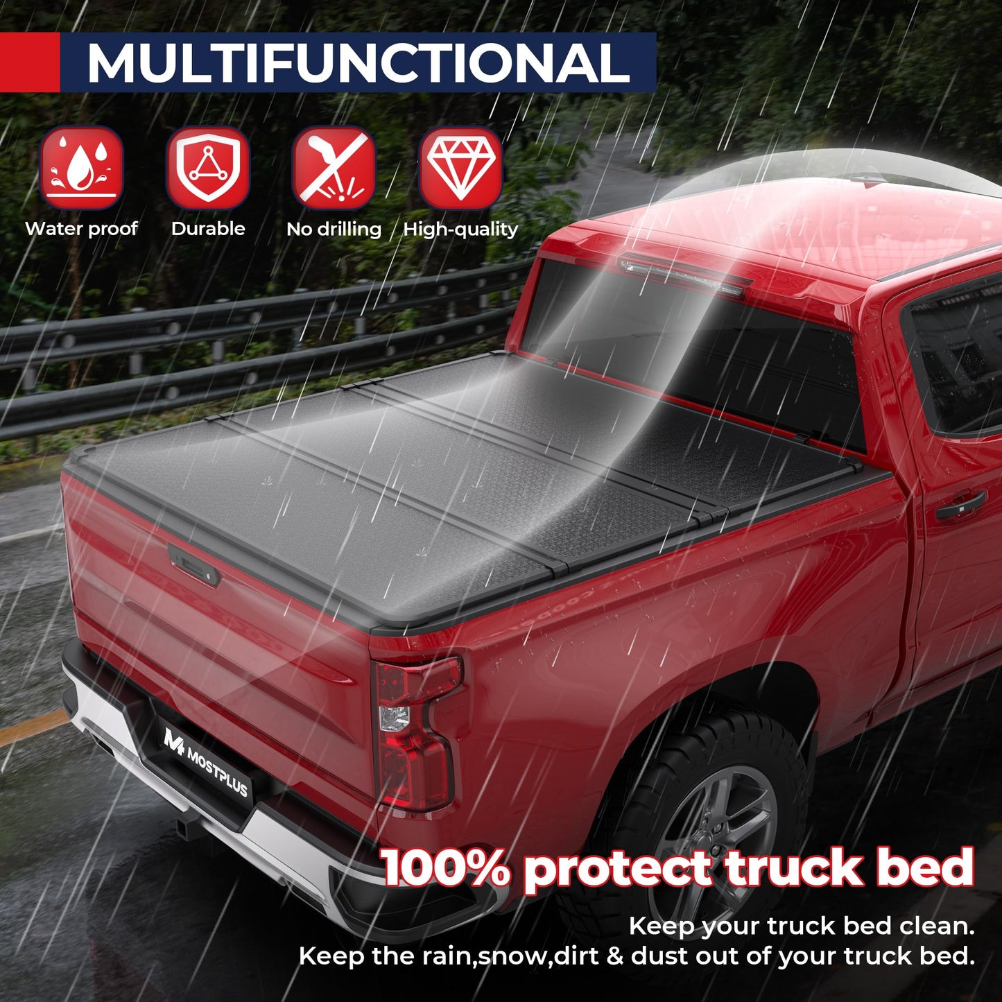 MOSTPLUS Tri-Fold Hard Truck Bed Tonneau Cover On Top Compatible for 2014 2015 2016 2017 2018 Chevy Silverado/GMC Sierra Bed 3 Fold Fleetside Solid (5.8 FT Feet Bed)