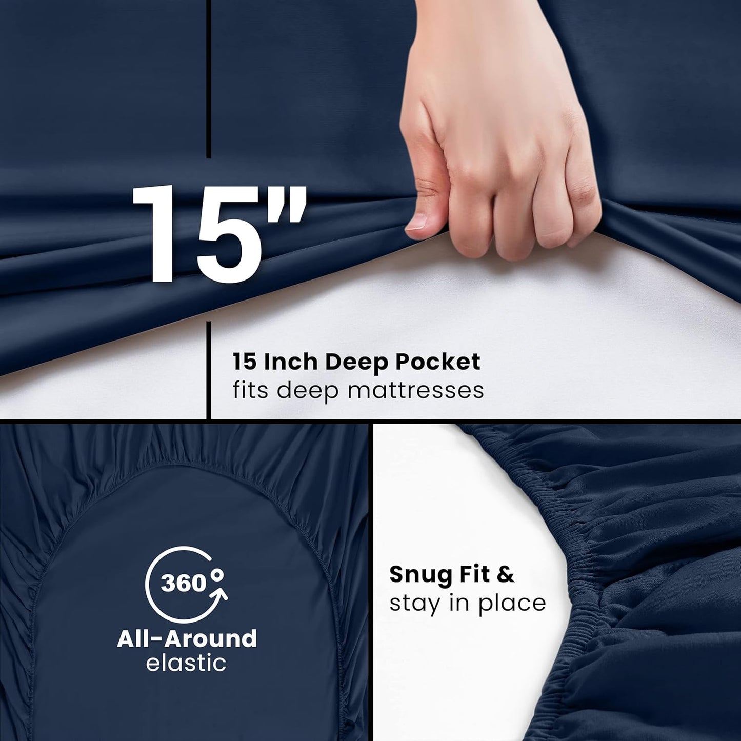 Utopia Bedding Queen Fitted Sheet - Deep Pocket Soft Microfiber - Fade Resistant & Easy Care (Navy)
