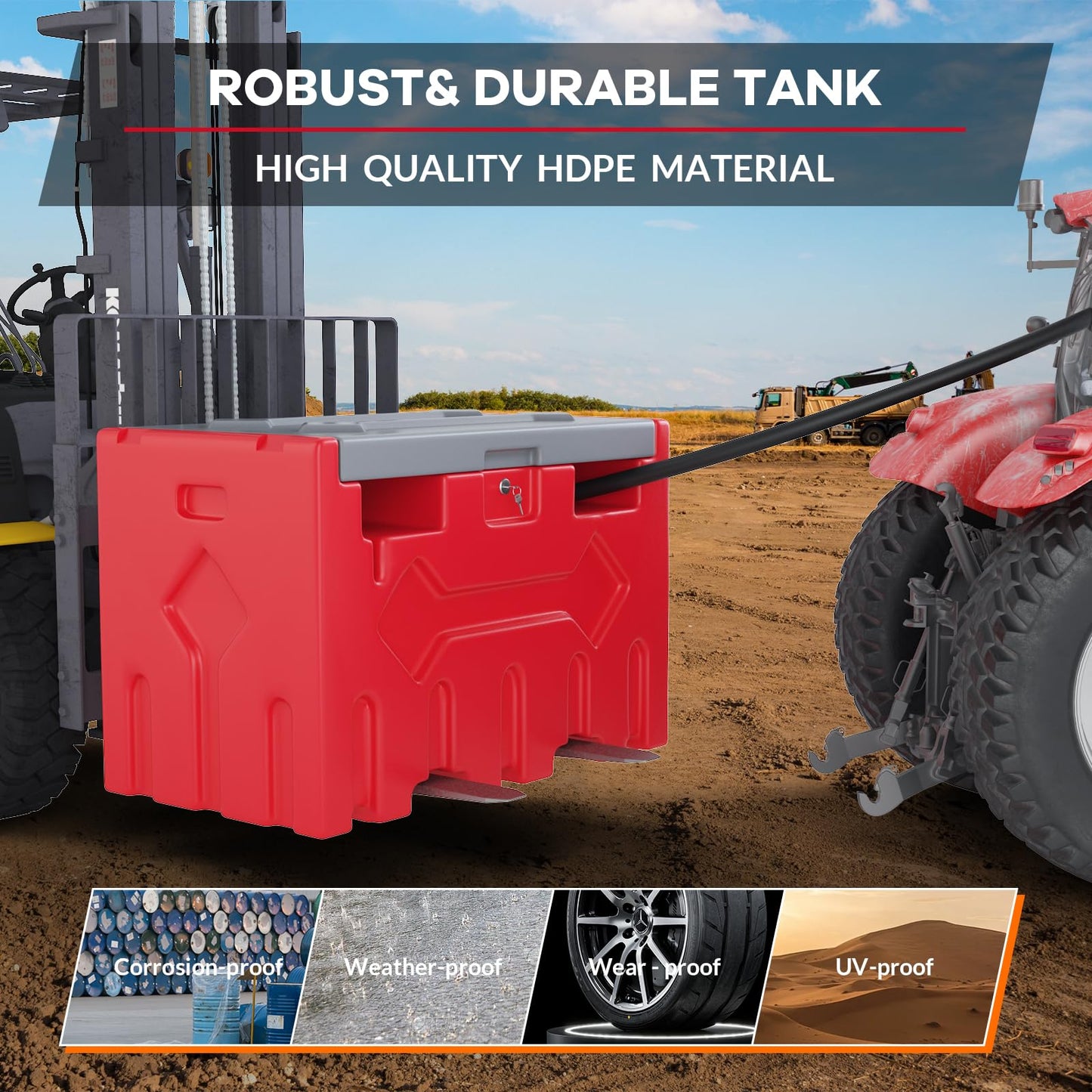 50 Gallon Portable Fuel Tank with 12V Electric Pump, Diesel Transfer Tank, Auto Shut-Off Nozzle & 13ft Hose, Heavy Duty HDPE Fuel Storage for Truck, Farm & Construction Red
