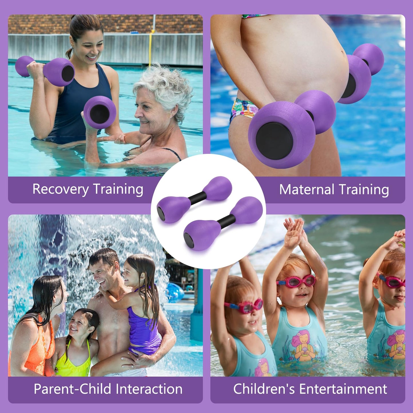 Aquatic Dumbells,2Pcs Foam Water Weights Aerobic Exercise Fitness Equipment Dumbbells,Pool Resistance Swimming Training for Adults/Kids/Men/Women Weight Loss,Beginner Swimming Training, Purple