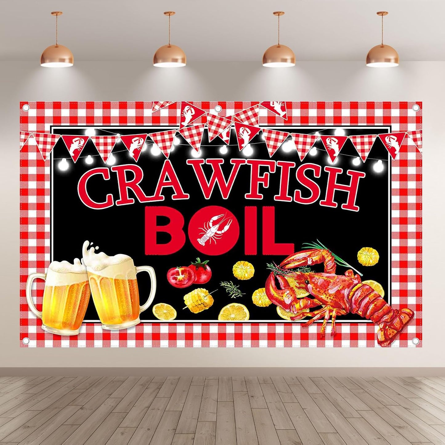 YCUCUEI 96x60inch Crawfish Boil Theme Backdrop Lobster Seafood Banner Background BBQ Beer Outdoor Party Decorations