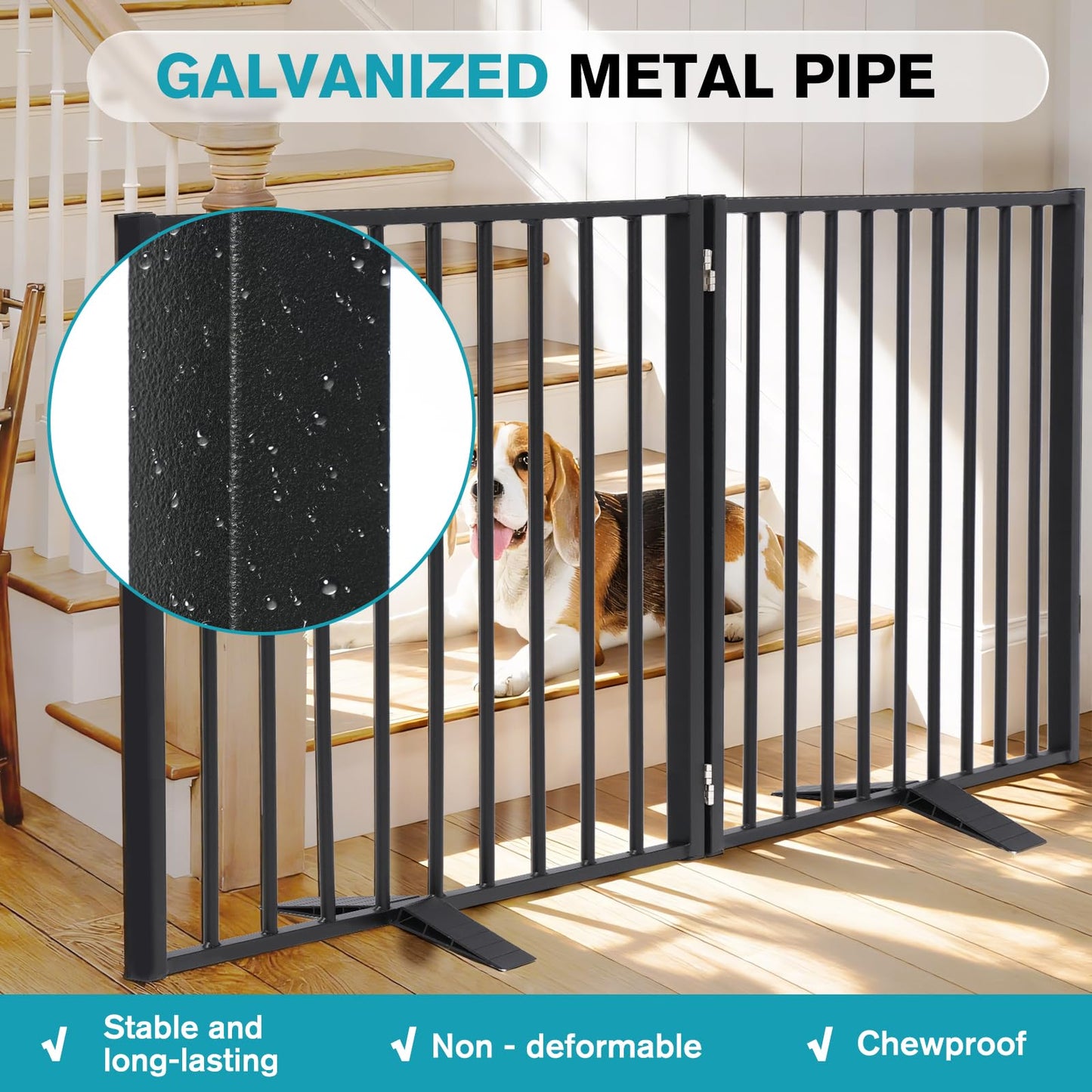 Snagle Paw Extra Wide Dog Gate,Free Standing Dog Fence with Door, Up to 52 Inch Wide Pet Gate with Support Feet for Stairs, Hallways, Doorways, Yard (Black, 2 Panels)