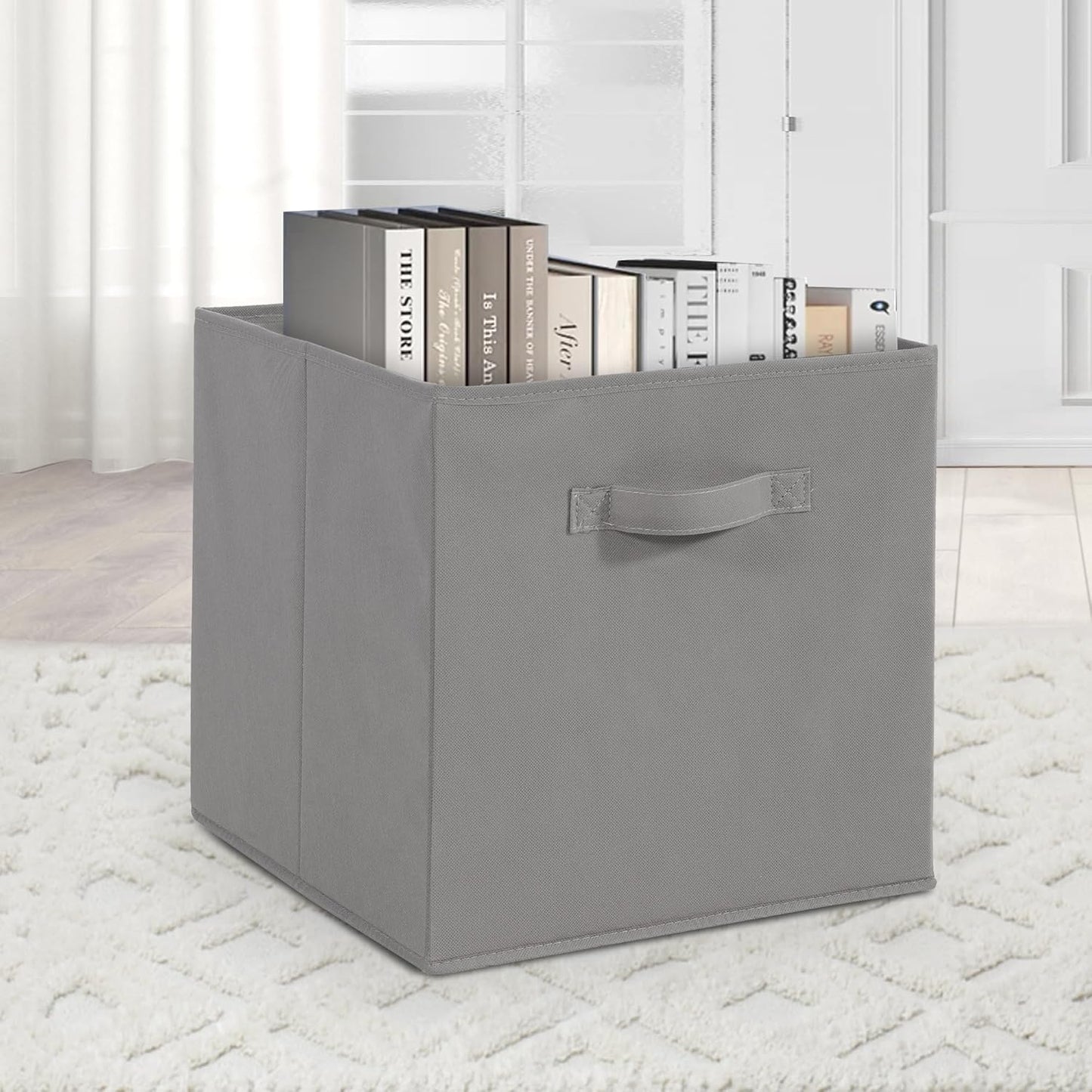 Skiennix 11x11 Storage Bins - Set of 3 Collapsible Fabric Organizers with Handles | Grey