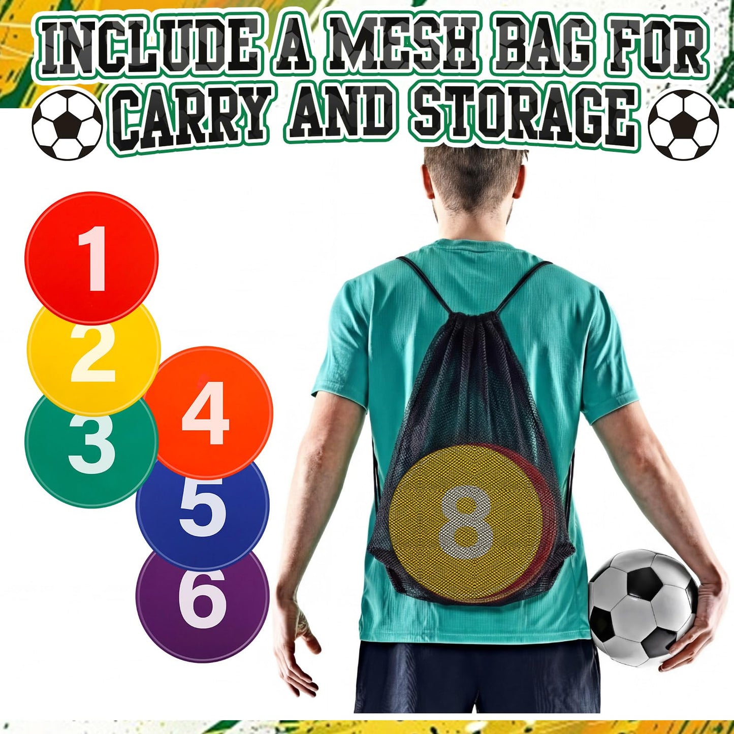 Shappy 24 Pcs Poly Spot Markers with Carry Bag 9 Inches Numbered Floor Dots Anti-Slip Spot Markers Waterproof Flat Field Cones Circles Poly Dots for Agility Drills Basketball Football Training Gym