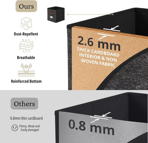 DECOMOMO Storage Bins - Fabric Cube Storage Bins with Labels | 10.5" x 11" | Set of 6, Black Pattern