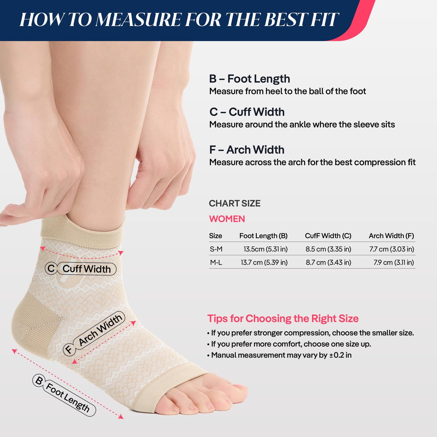 CoolMate Ankle Support Compression Socks for Women and Men, Toeless Arch Support Sleeve for Running, Walking, Workout (US, Alpha, Small, Medium, Regular, Regular, Nude)