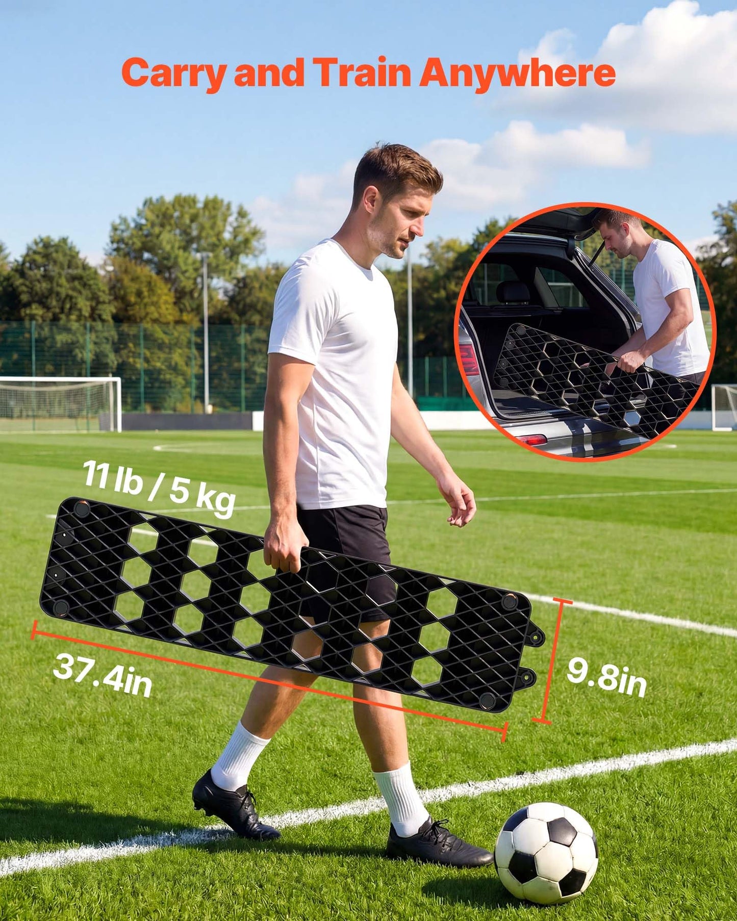 VEVOR 6-in-1 Soccer Rebounder Board, 37.4 x 9.8 in Portable Soccer Rebound Wall, Dual Surface Sports Kick Back Trainer, 3 Adjustable Angles Soccer Training Equipment for Passing, Control & Reflex