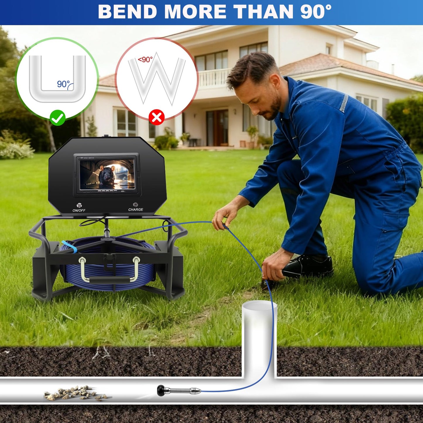 7" Sewer Camera w/DVR Function,HD 1080P Screen Plumbing Drain Pipe Inspection Cam, Industrial Borescope Camera w/light,4x Zoom,IP68 Waterproof, 32GB Card, for Sewer Line, Home,Duct Drain Pipe Plumbing