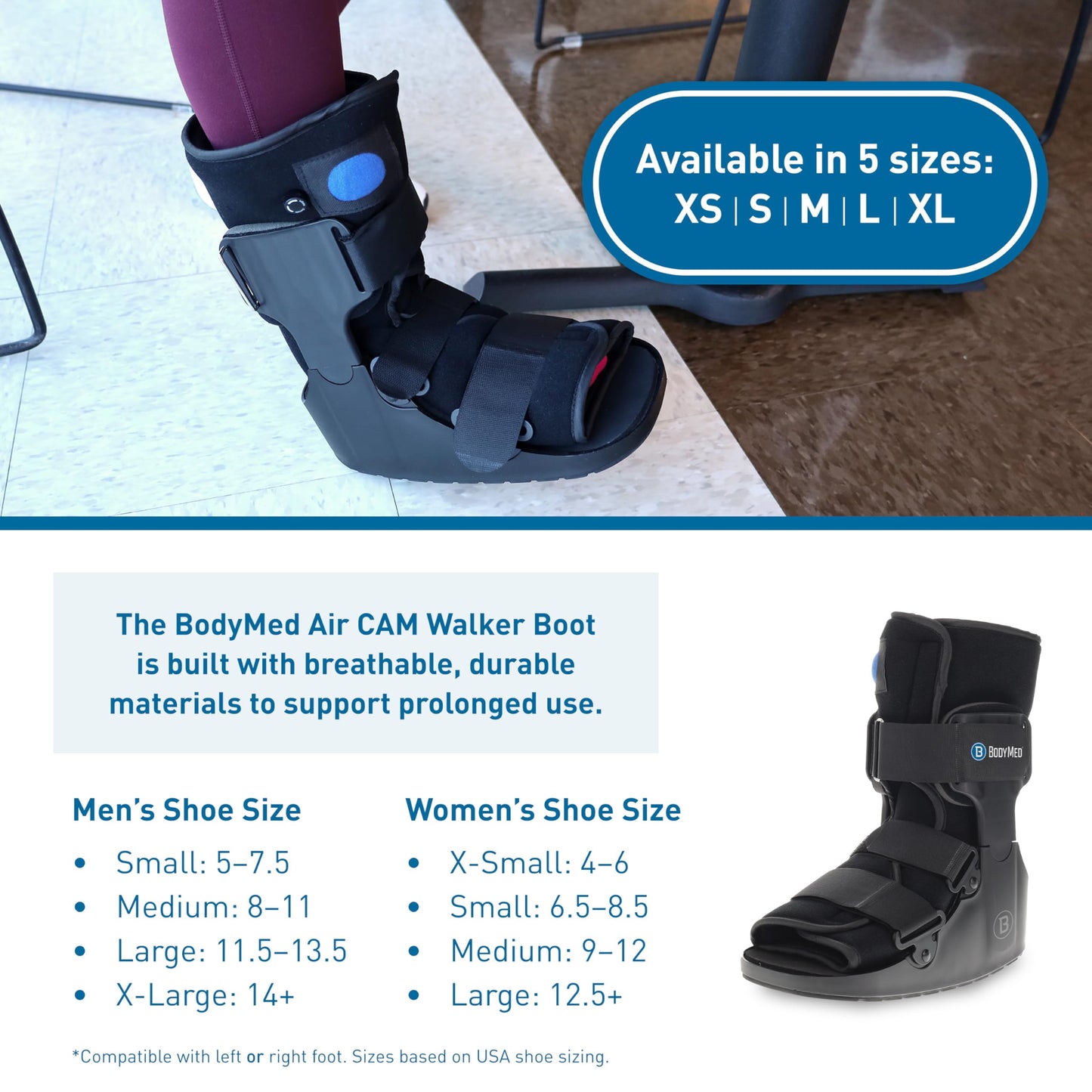 BodyMed Air CAM Walking Fracture Boot, Small, 11.5" Tall - Adjustable and Shock-Absorbing Support for Foot and Ankle Recovery - Fits Left & Right Foot