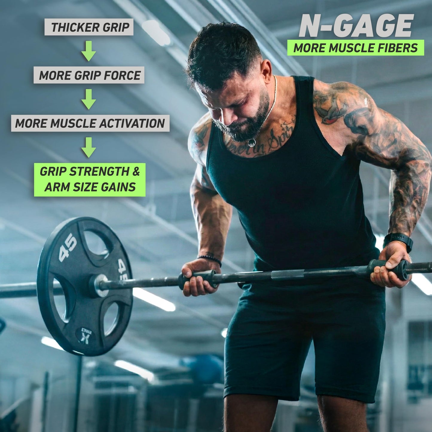 N-Gage Grips EZ– Patented Angled Barbell Thick Grips for Joint Support & Muscle Activation – Ergonomic Bar Attachments for Strength Training - Gym Accessories Manufactured in the USA (1 Pair)