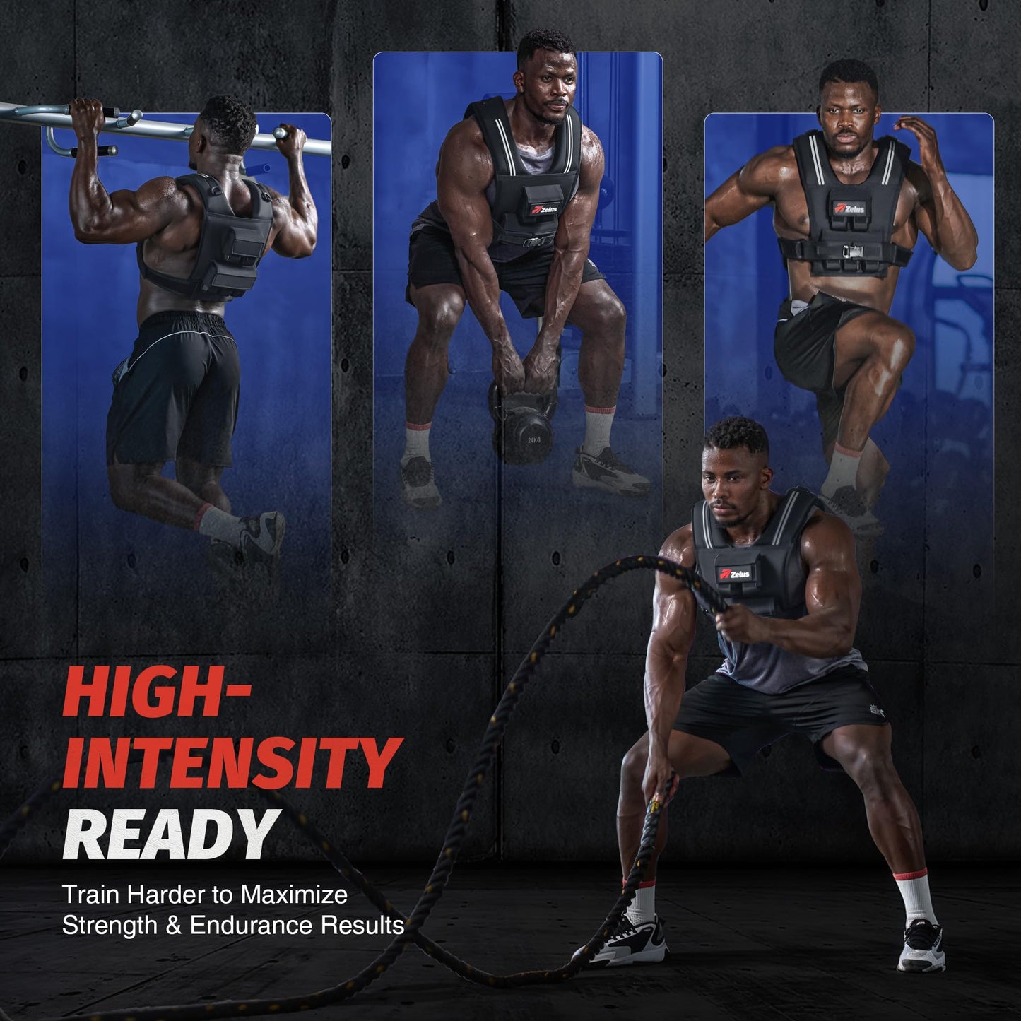 ZELUS Weighted Vest Men, 23lbs/36lbs/45lbs Adjustable Weight Vest with 10/16/20 removable Iron Weights and Reflective Strips, No-Bounce Design for Strength Training, Running, HIIT & Calisthenics