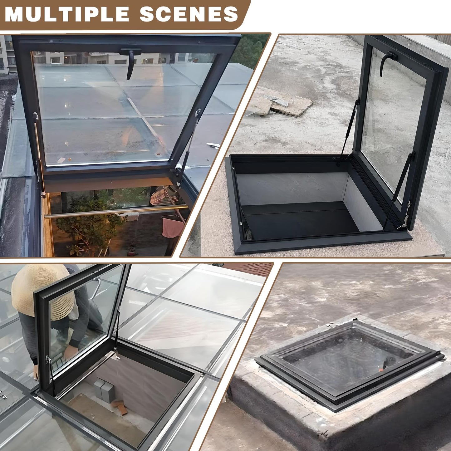 Skylight Roof Window, Tempered Glass Security Roof Hatch Cover, Flush Mount Roof Access Hatch, Attic Viewing Venting Door, Basement Lighting Well Window for Sun Room Garage (27.5 * 27.5in)