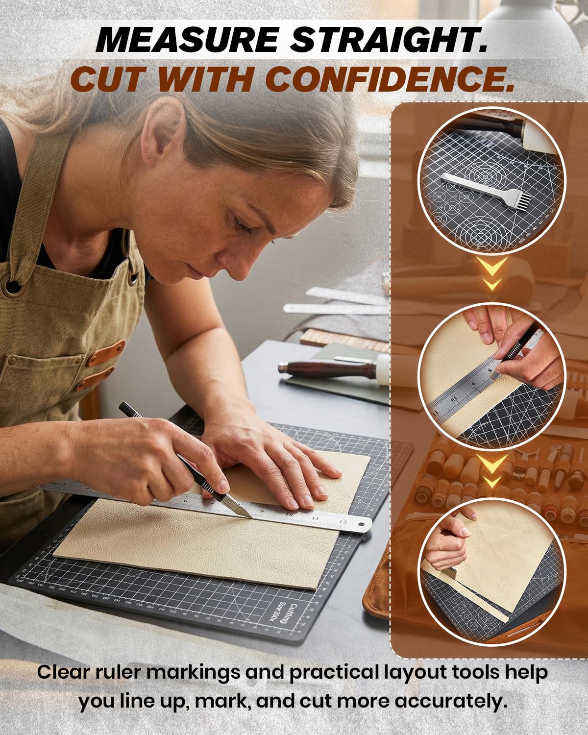 SAKERNEO Leather Working Tools kit Max Version with Custom Handbag Cutting Mats Engraving Punching Sewing Stamping Sanding Tools for Handicraft Work,Repair