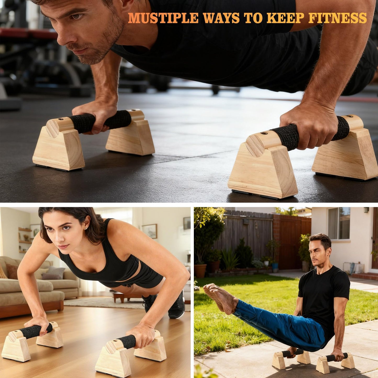 Wooden Parallettes Bars,2 PCS Wood Push Up Bar Calisthenics Equipment for Home,Pushup Handles for Men Strength Training,Calisthenics Bars, Non-Slip Base