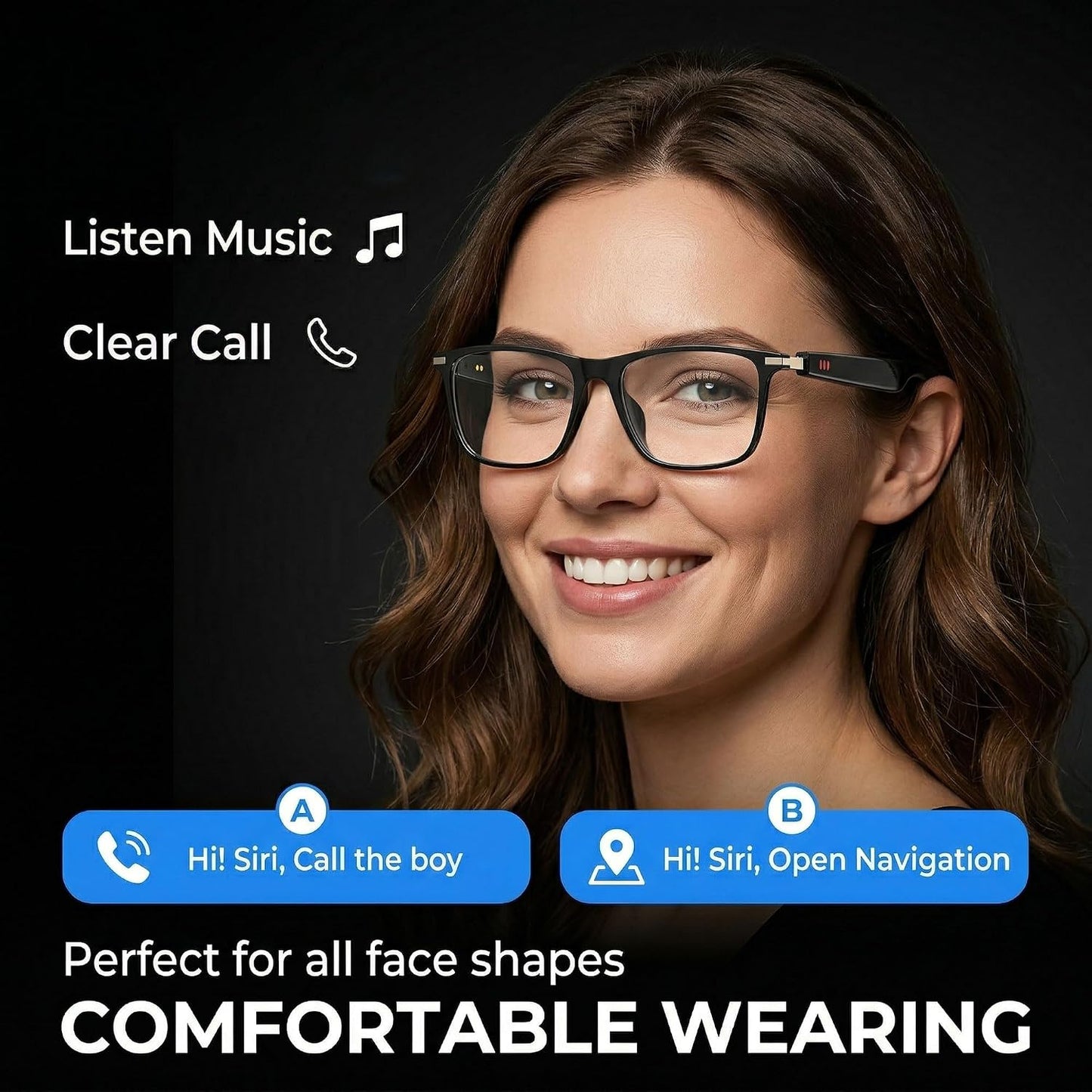 Fecoul 164 Glasses-M01-Black) AI Smart Bluetooth Glasses with Languages Translator with Speaker Photochromic Lenses