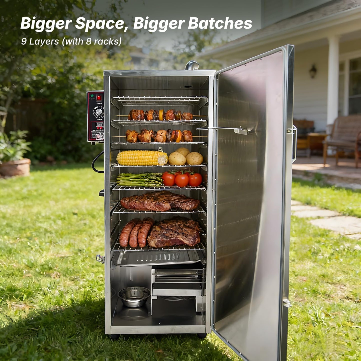 HAKKA Commercial Electric Smoker, Vertical Smoke Oven 8 Racks for BBQ Grill Outdoor Indoor Home Cooking Pastrami, Sausage, Bacon, Smoked Chicken, Smoked Pork (DSH-S50B)