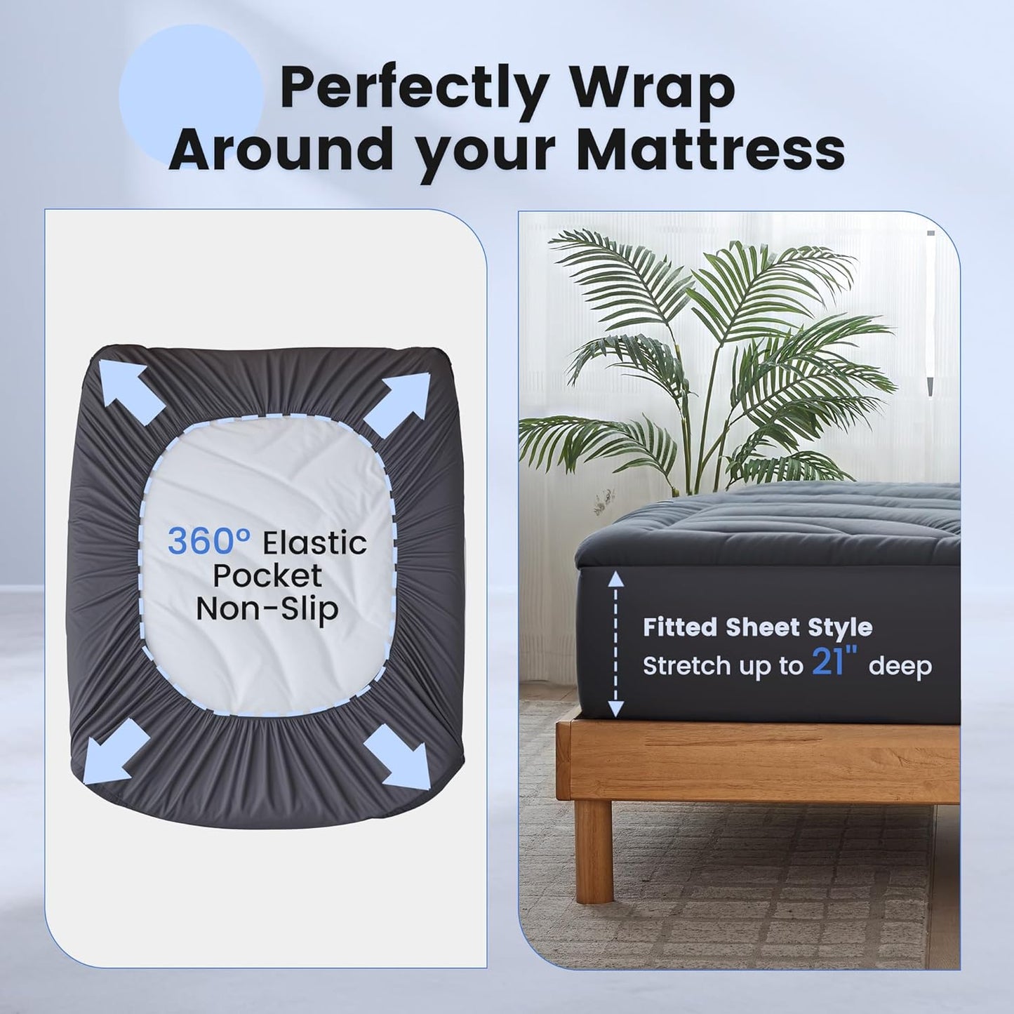 Waterproof Mattress Pad Queen, Quilted Fitted Queen Mattress Topper, Five-Layers Noiseless Mattress Protector Cover with 8"-21" Deep Pocket, Machine Washable, Grey, 60x80