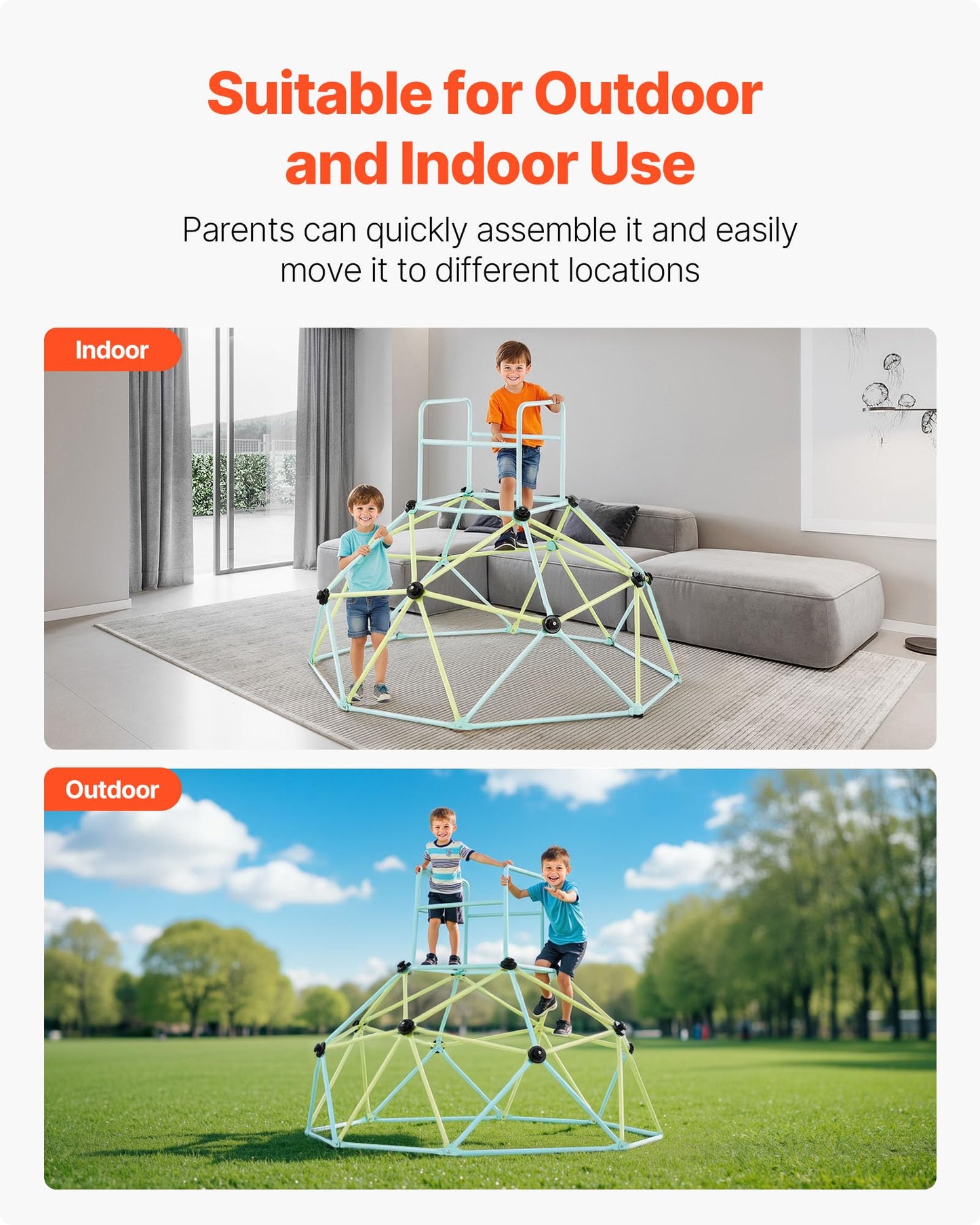 VEVOR Climbing Dome, 6FT Geometric Dome Climber for Kids, 600LBS Loading Indoor/Outdoor Jungle Gym Playground, Easy-Assembly Backyard Climbing Play Equipment for Boys Girls 3 to 10 Years Old