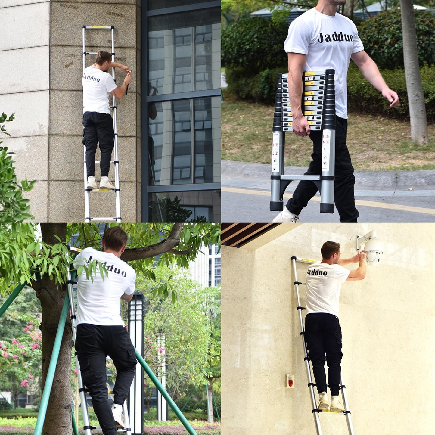 JADDUO Aluminum Telescoping Ladder - 16.5 FT Extension Ladder with 2 Triangle Stabilizers for Attic, RV, Home & Travel