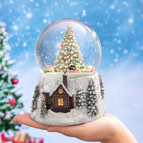 MG-7282 Automatic Revolving Train Snow Globe - 4-Inch with Color Changing Light & 'O Christmas Tree' Tune