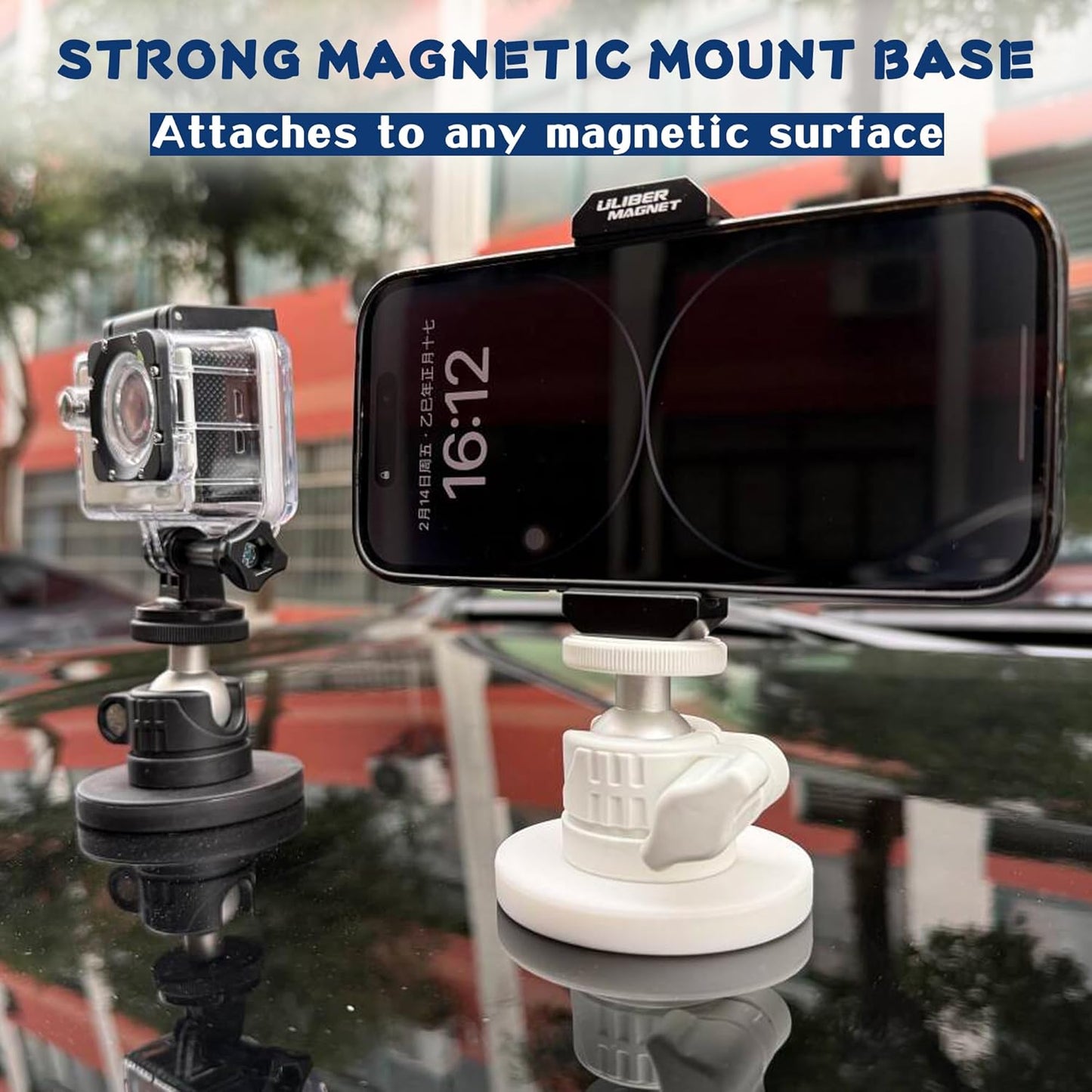 ULIBERMAGNET 360 1/4 inch White Magnetic Camera Mount, Strong Magnetic Mount with Rotation Ball Head, Security Camera