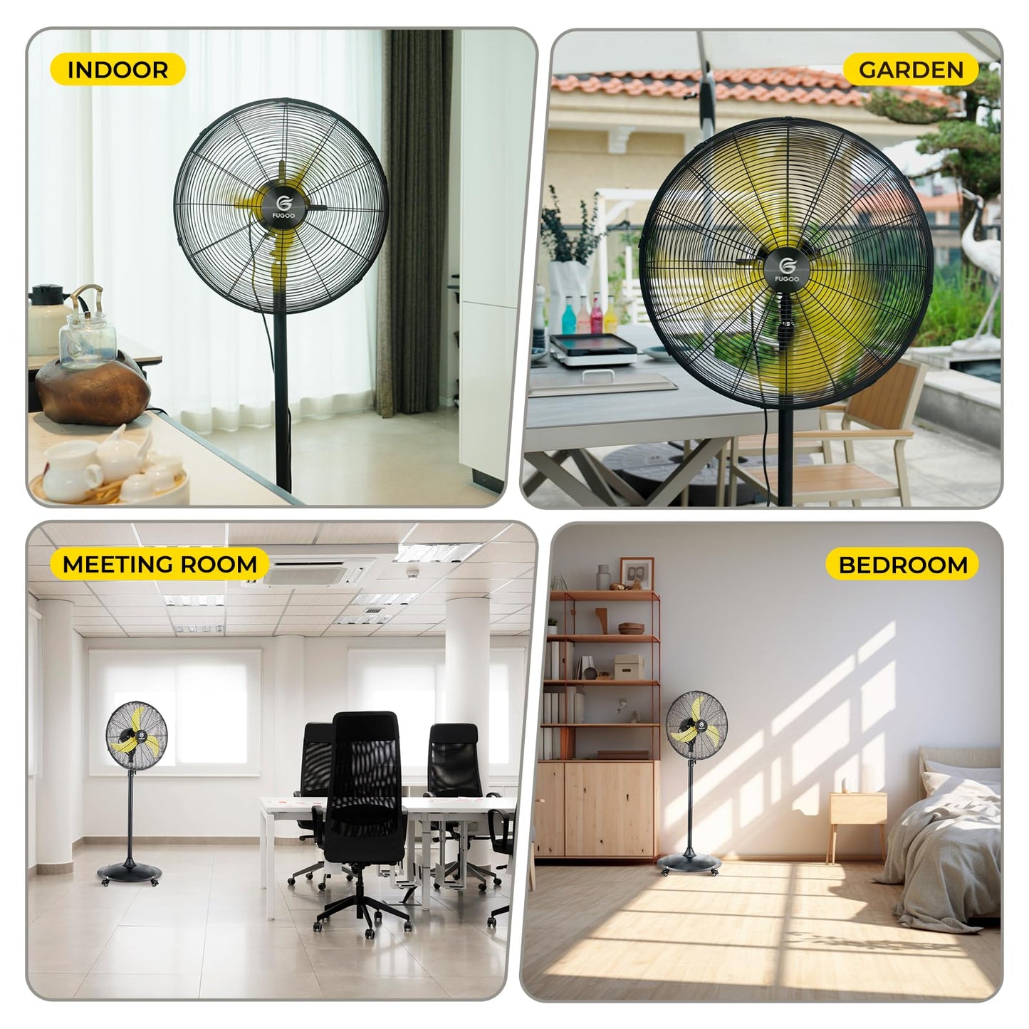 FUGOO 24'' Outdoor Oscillating Pedestal Fan With All Sealed Brushless DC Motor, 4-Speed Waterproof Outdoor Fan, Heavy Duty Industrial Floor Fans for House,Patios, Commercial, Garage, Warehouse