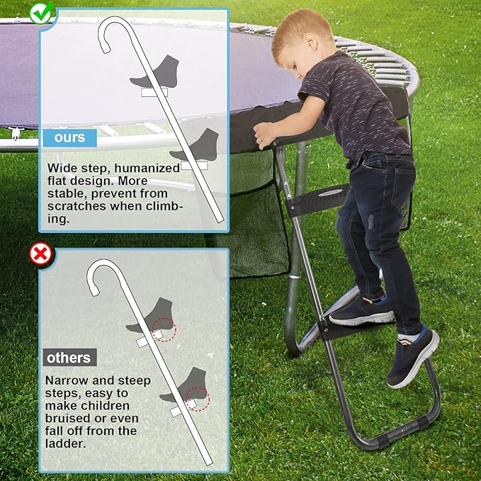 HBTower Trampoline Ladder, 2 Steps with Wide Steps, Trampoline Storage Bag, Universal Hook, 220 lbs Capacity Trampoline Accessories for Children Kids, Black