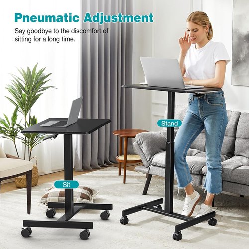 DUMOS Portable Small Standing Desk - Adjustable Height Laptop Workstation with Lockable Wheels | 19 Inch Black