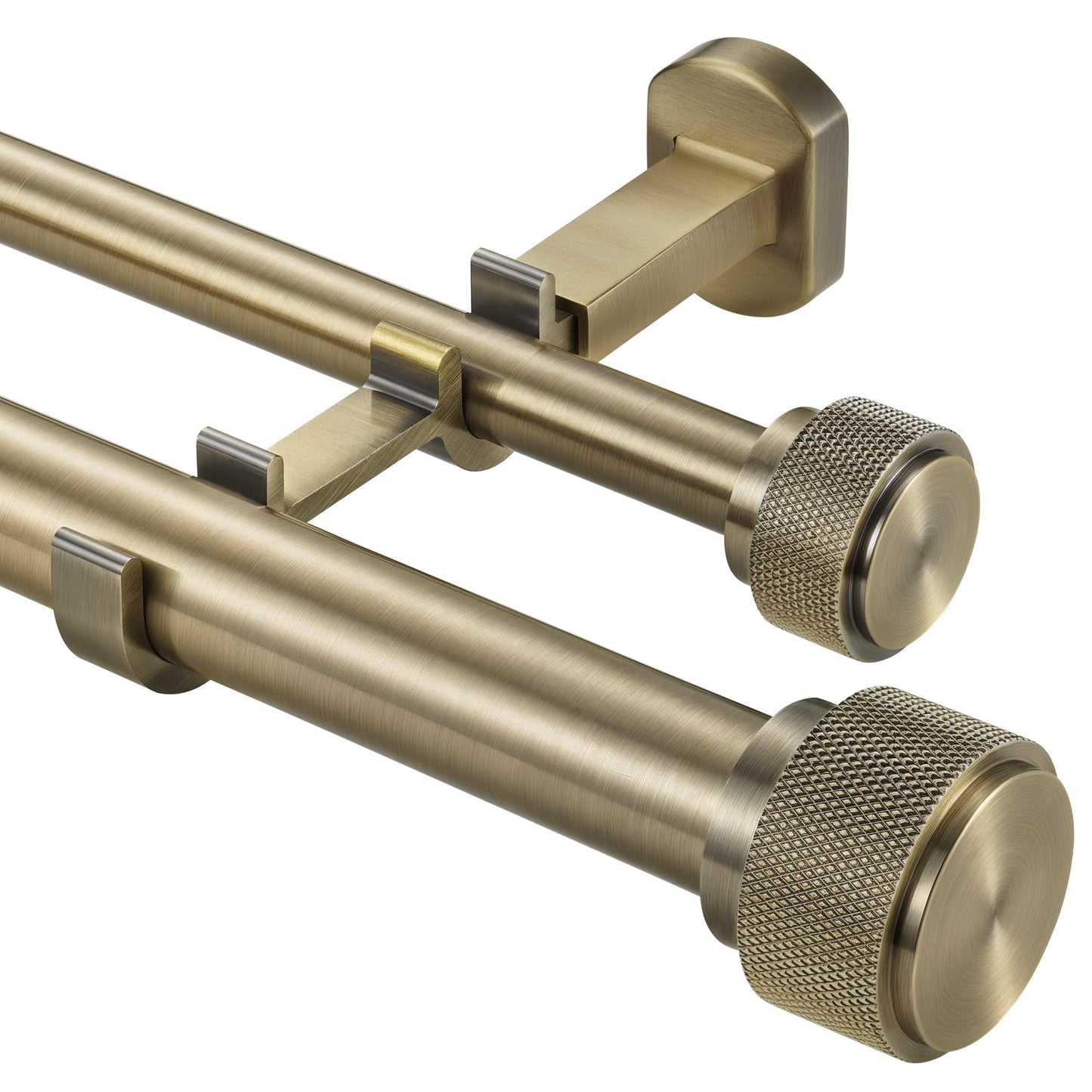 1-1/8 inch Double Curtain Rod - Premium Nonadjustable 144in/12ft Drapery Rods - Heavy Duty Dual Curtain Rods for Windows - Aluminum Finials & Adjustable Concealed Mounting Bracket - Antique Bronze