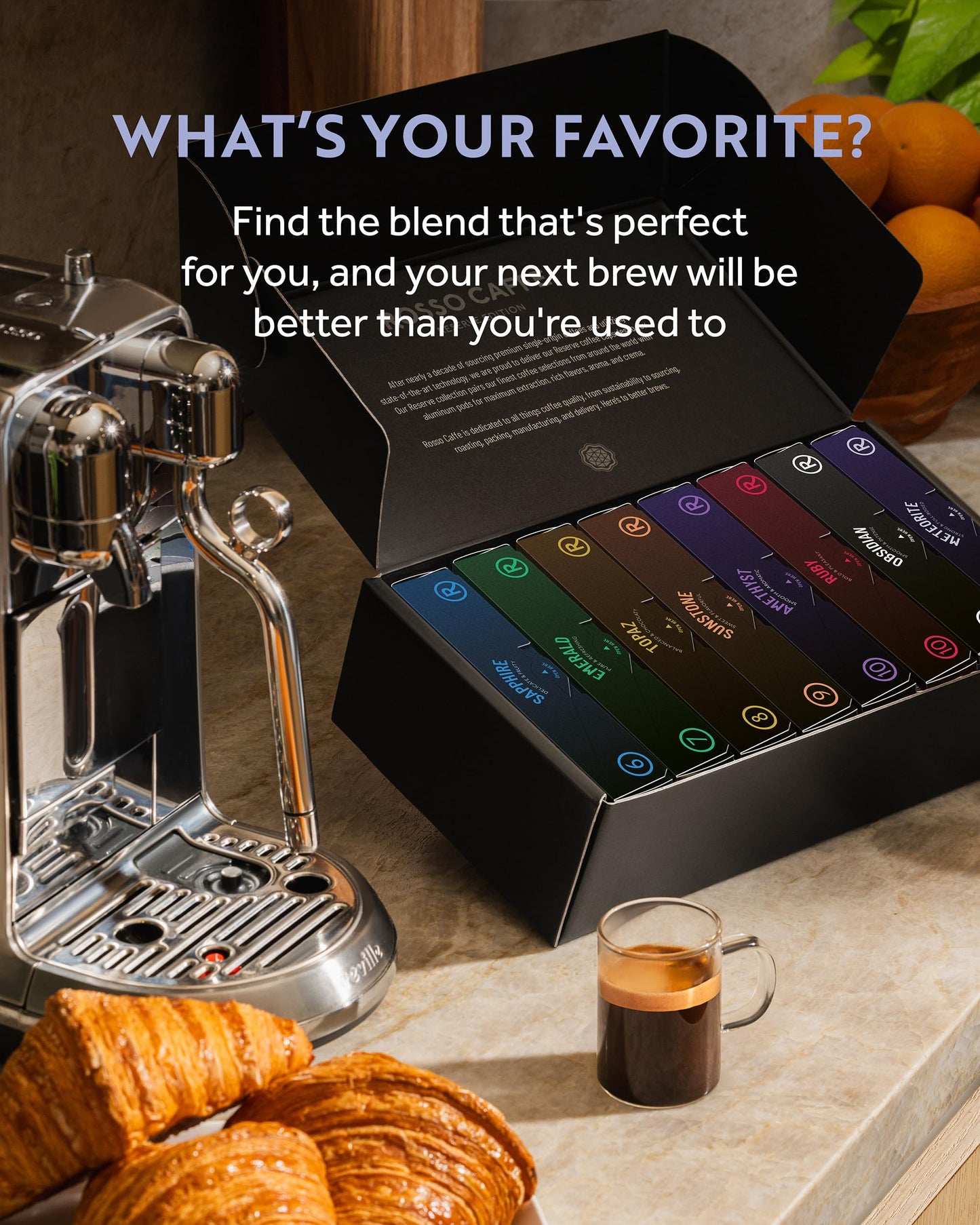 ROSSO CAFFÈ Espresso Coffee Pods, Compatible with Nespresso Original Machines, Reserve Variety Pack, 160 Capsules - Made in Italy