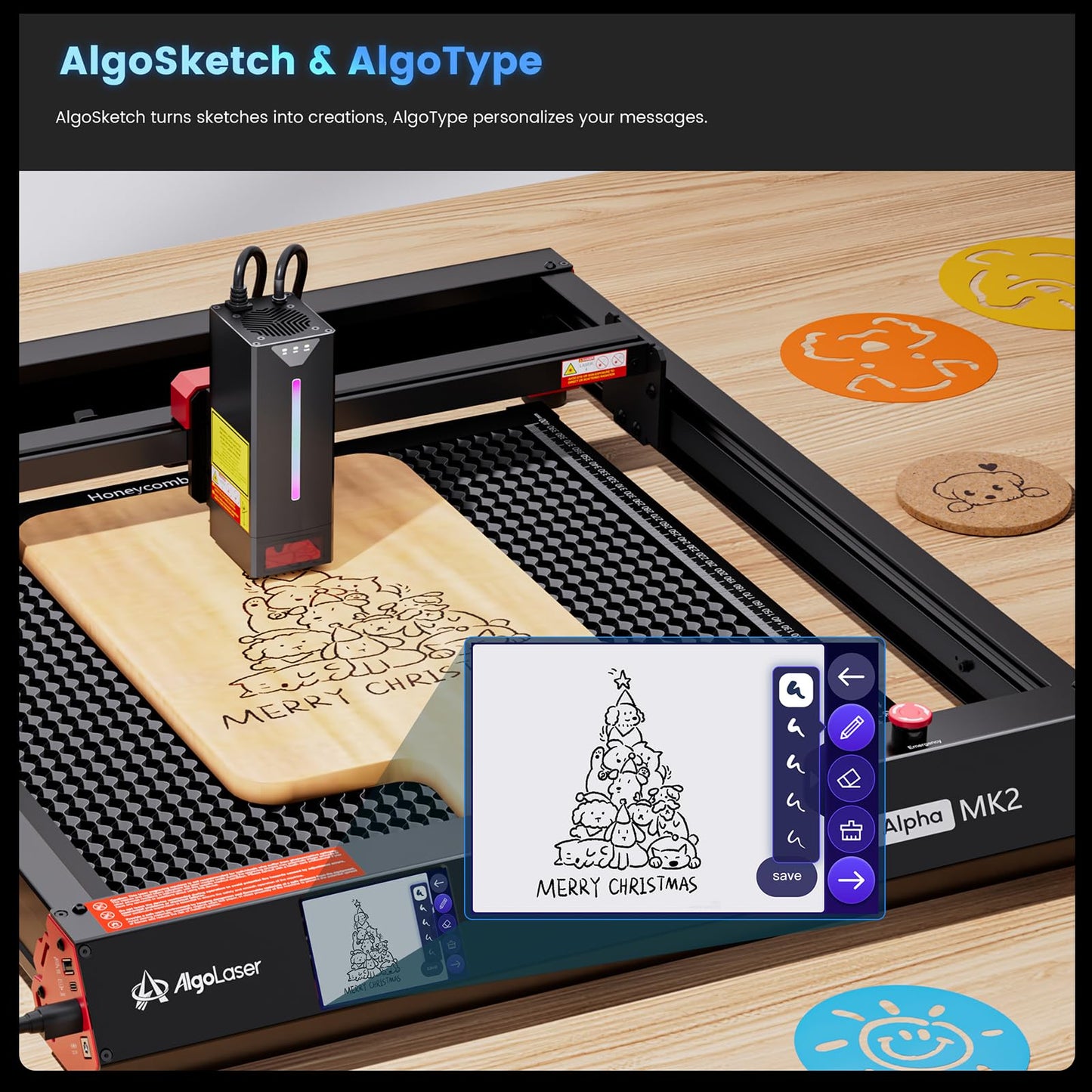 Algolaser 40000mW Laser Engraver Machine - Laser Cutter/Engraver with Air Assist Kit - Laser Engraving Machine with 3.5" Smart Touchscreen & AlgoOS System,Laser Engraver for Metal,Wood,Acrylic