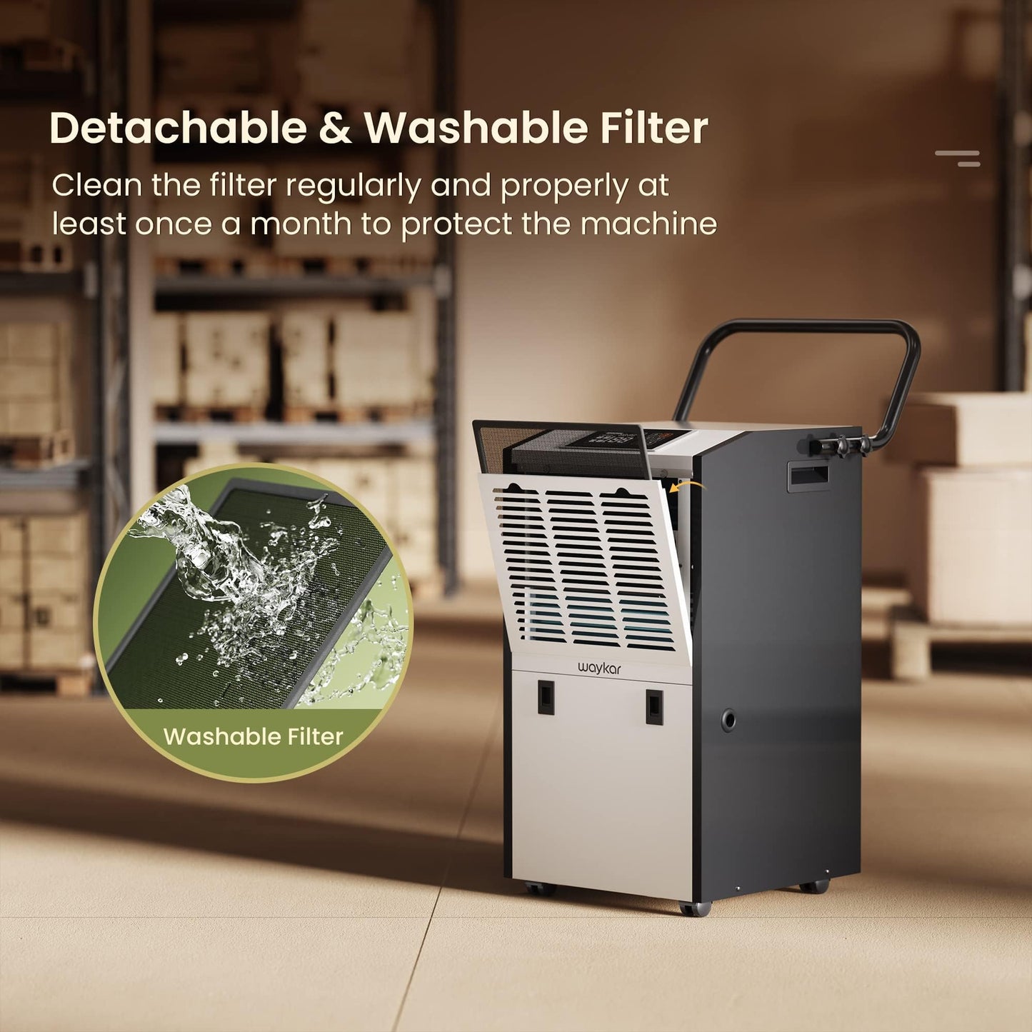 Waykar 155 Pints Large Commercial Dehumidifier with Drain Hose and Water Tank, Industrial Dehumidifier in Large Space up to 8000 Sq. Ft for Home, Basements, Whole House, Library