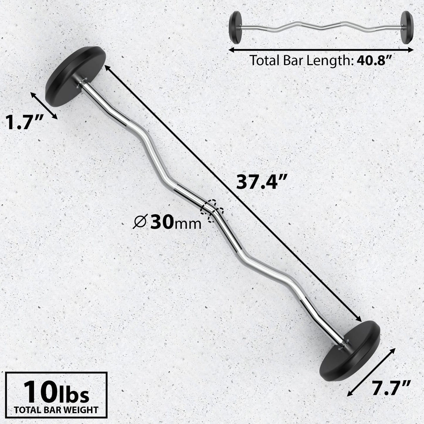 Synergee Fixed 10LB Easy Curl Bar - Pre Weighted Curved Steel Bar with Rubber Weights