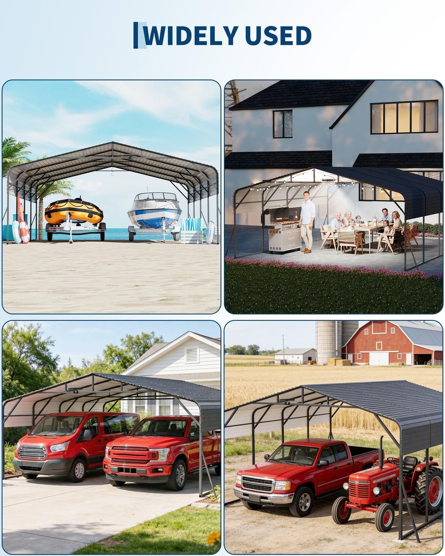 Garvee 20x25ft Heavy Duty Metal Carport, 2-Car Carport Kit with Solar Lights, 500 Sq. Ft. RV Boat Trailer Steel Garage Shelter