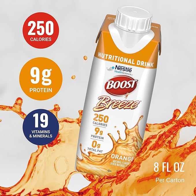 BOOST Breeze Clear Nutritional Drink - 250 Calories - 19 Vitamins & Minerals - 9 g Protein ??Fortified Clear Nutritional Drink with Vitamin A & Zinc - Orange Flavor - 8 fl oz (Pack of 24)