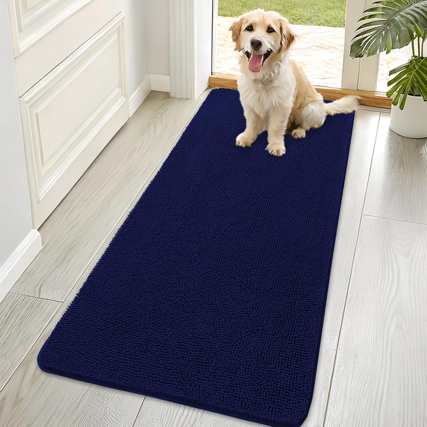 OLANLY Dog Door Mat - Absorbent Non-Slip Mud Mat for Indoor Use | Quick Dry Chenille, Navy Blue 70x35