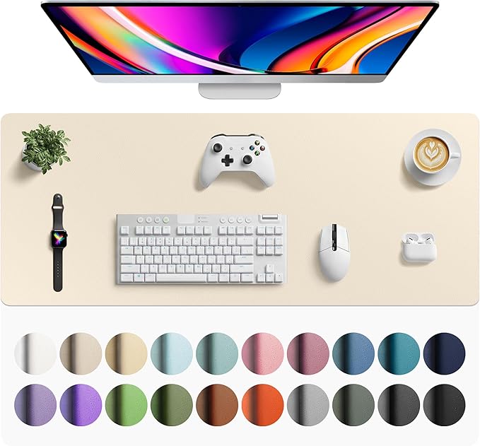 Aothia Faux Leather Desk Mat - Large Mouse Pad, Non-Slip PU Leather Blotter, Waterproof Writing Surface for Office and Home (Beige, 42" x 17")
