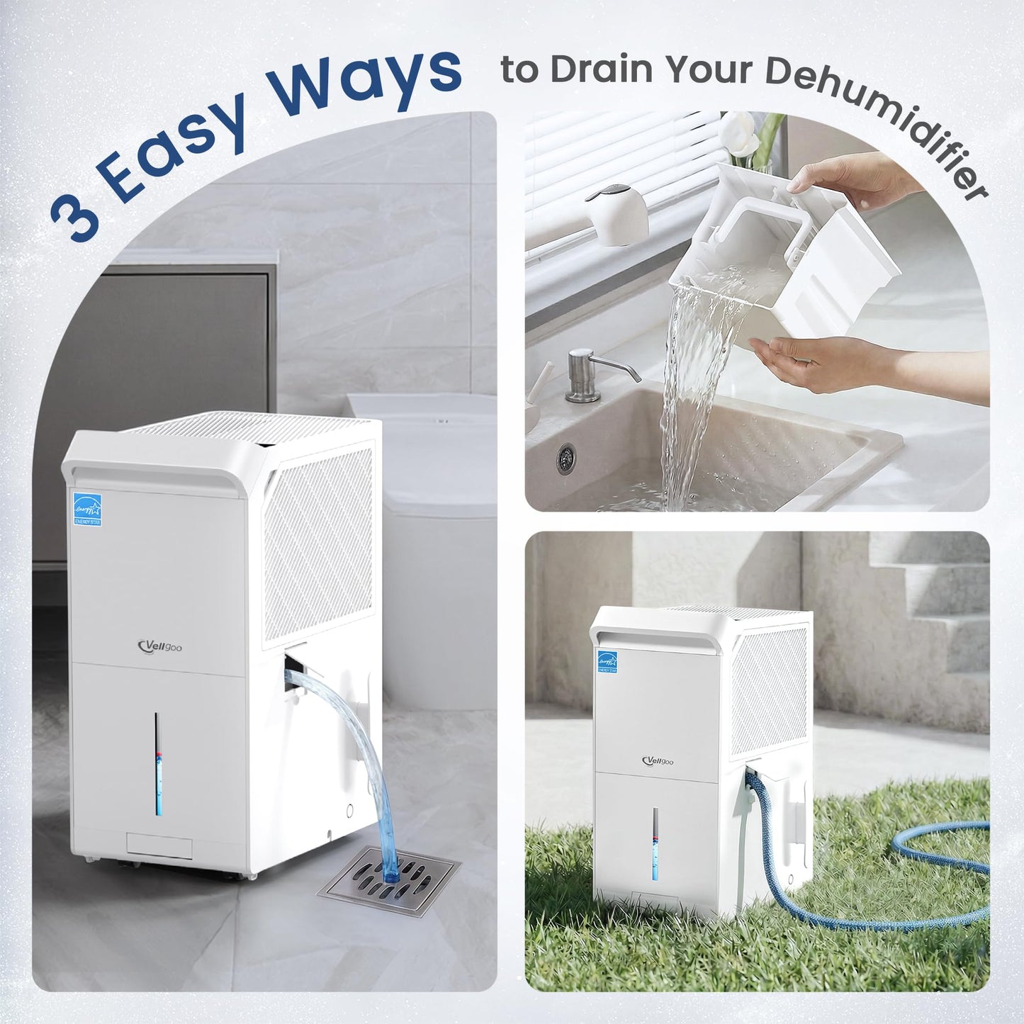 Vellgoo 6,000 Sq.Ft ENERGY STAR Most Efficient 2025 Dehumidifier for Basement, Max 140 Pint/Day Large Capacity Dehumidifier with Drain Hose, for Home, Large Rooms, Garage