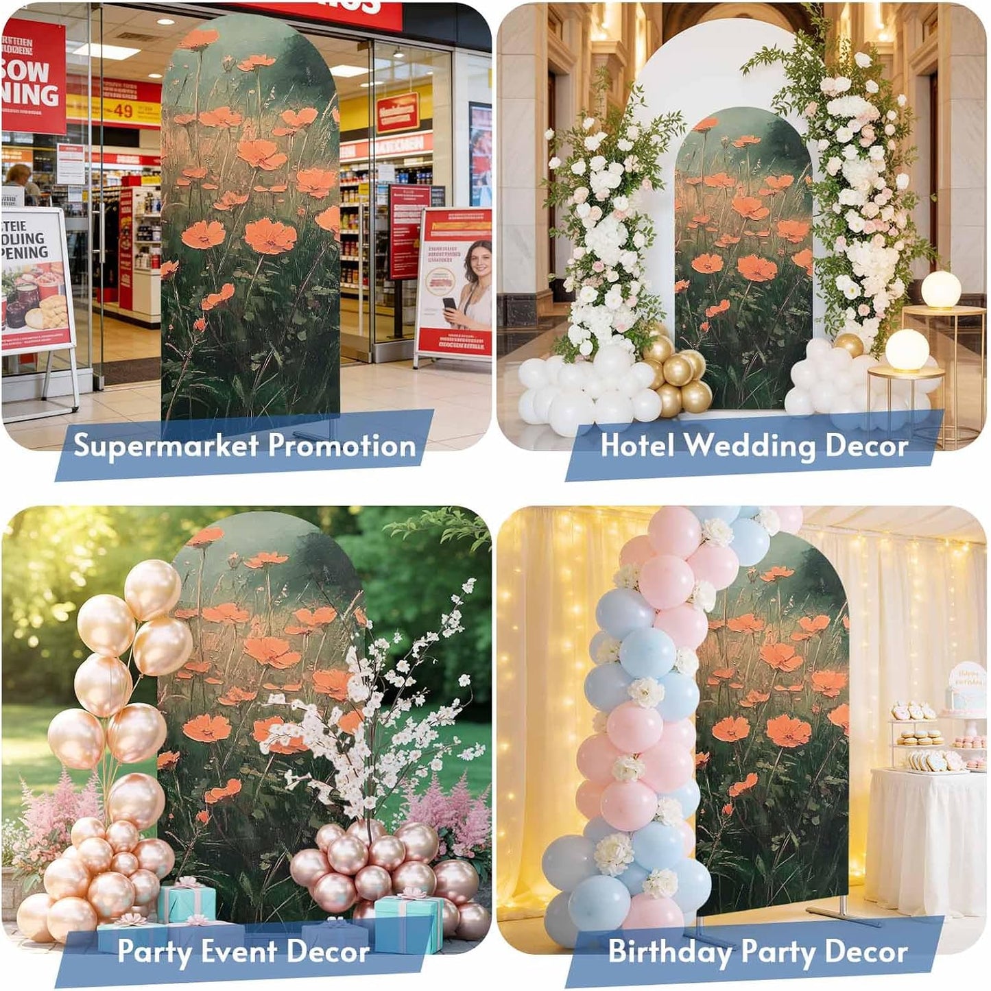 Jnbasdffb 6.6 Red Spring Floral Wedding Arch Cover, Stretchy Spandex Arch Backdrop Stand Covers FT, Modern Oil Painting