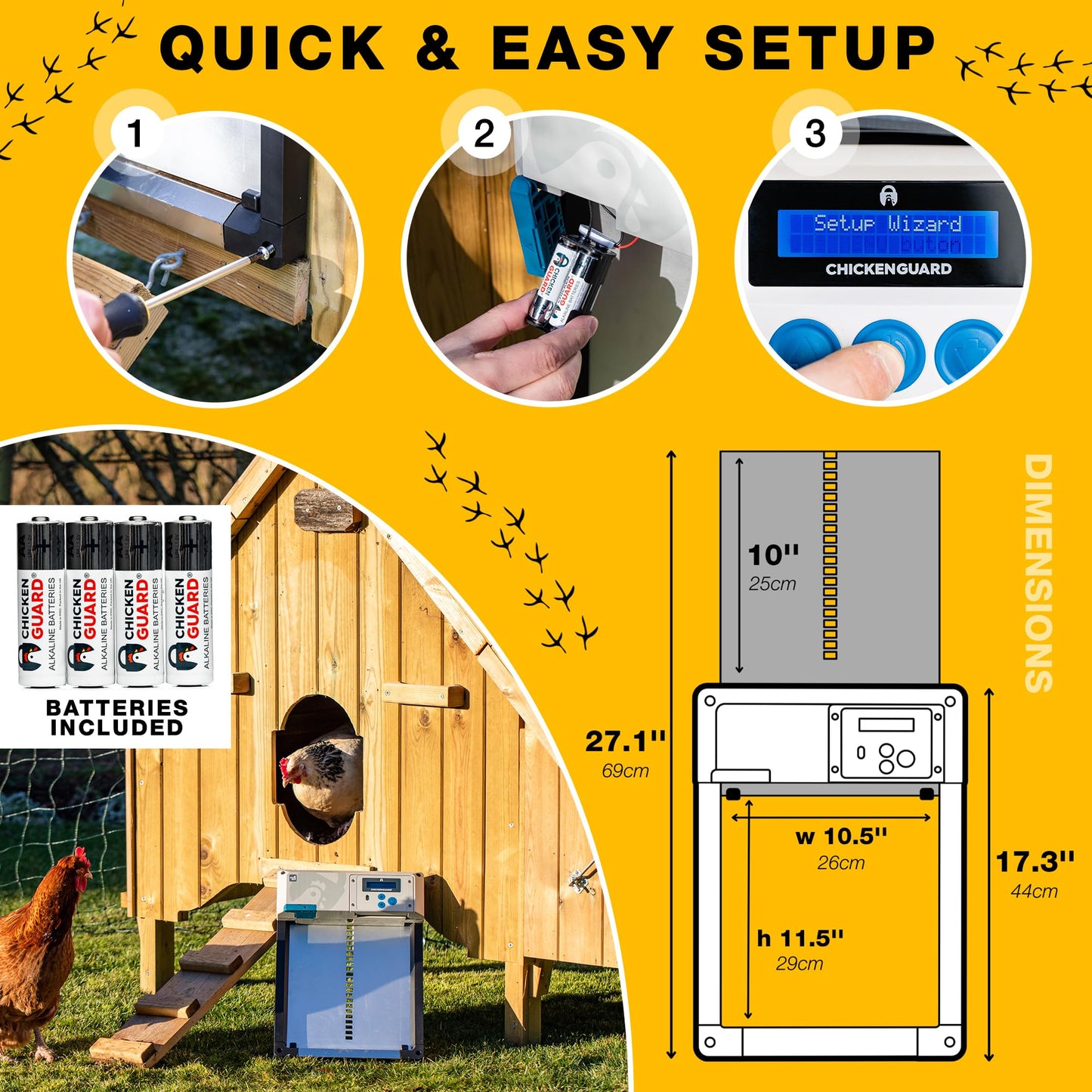 Automatic Chicken Coop Door Opener, ChickenGuard One in All 4 Colours, Timer/Light Sensing, Winter Mode, Auto-Stop & Predator Proof, 3 Power Options, Solar, Battery or Electric (Gray + Batteries)