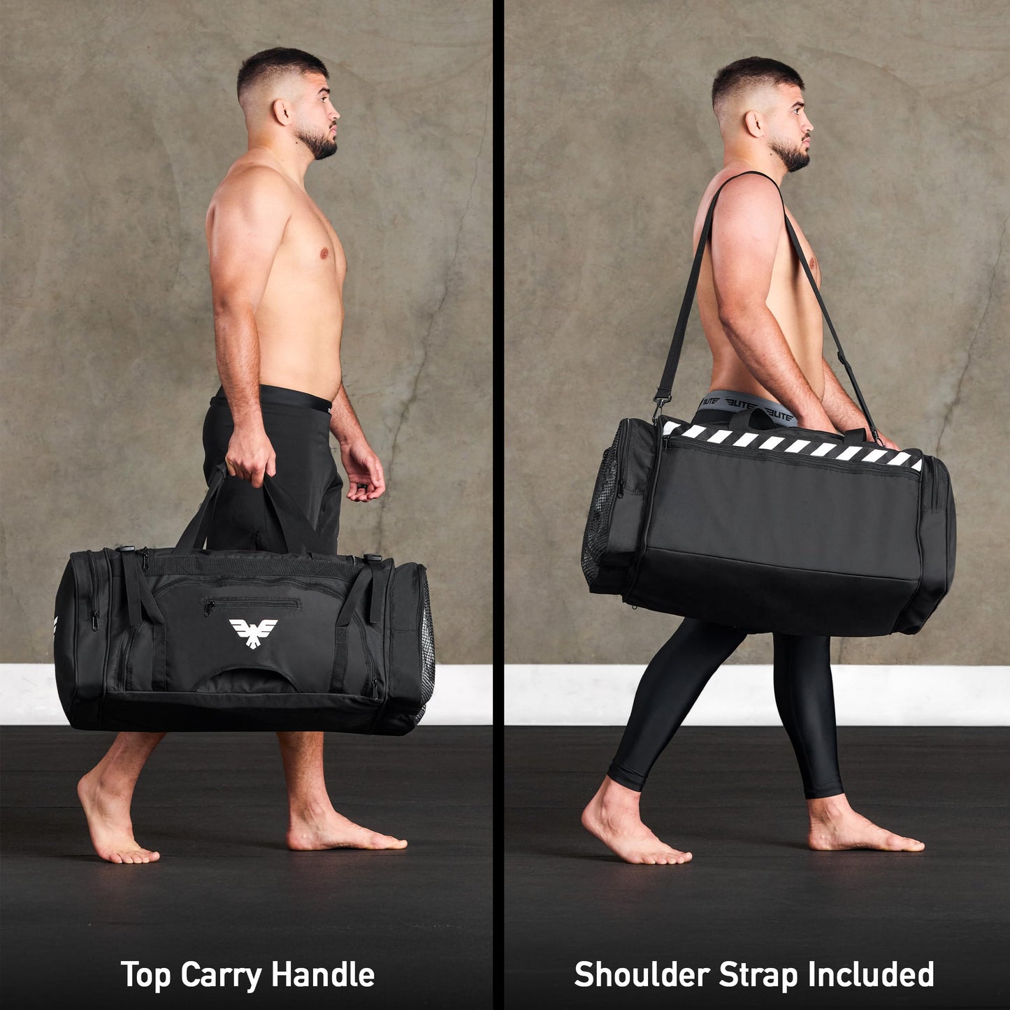 Elite Sports Monster MMA Duffel Bag – Large 44L Cordura Sports Bag w/Mesh Shoe Compartment & Adjustable Strap – MMA, BJJ, Martial Arts Gear – Fits Gi, Headgear, Shin Guards, Rash Guards & More