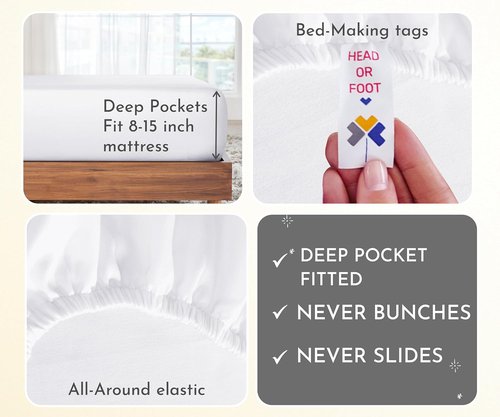 California Design Den Split King Sheet Sets - Soft 100% Cotton Sateen - Extra Soft & Breathable - Bright White (2-Pack)