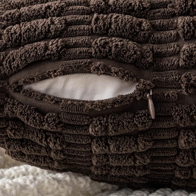 MIULEE Pack of 2 Corduroy Decorative Throw Pillow Covers 16x16 Inch Soft Boho Striped Pillow Covers Modern Farmhouse Home Decor for Sofa Living Room Couch Bed Dark Brown