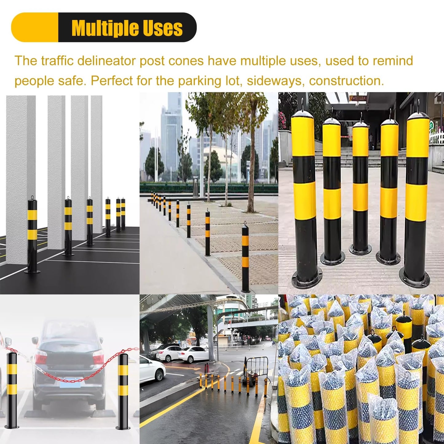 Driveway Barrier Traffic Barricade Post - Detachable Iron Bollard with Reflective Tape for Parking Lots & Road(H55cm 4pc)
